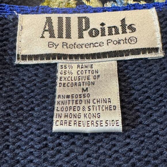 All Points Reference Point Vintage Button Up Cardigan Sweater Floral Blue Medium - Picture 7 of 7